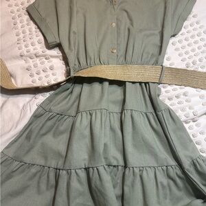 Mine Casual Dress in Olive with Gold Belt